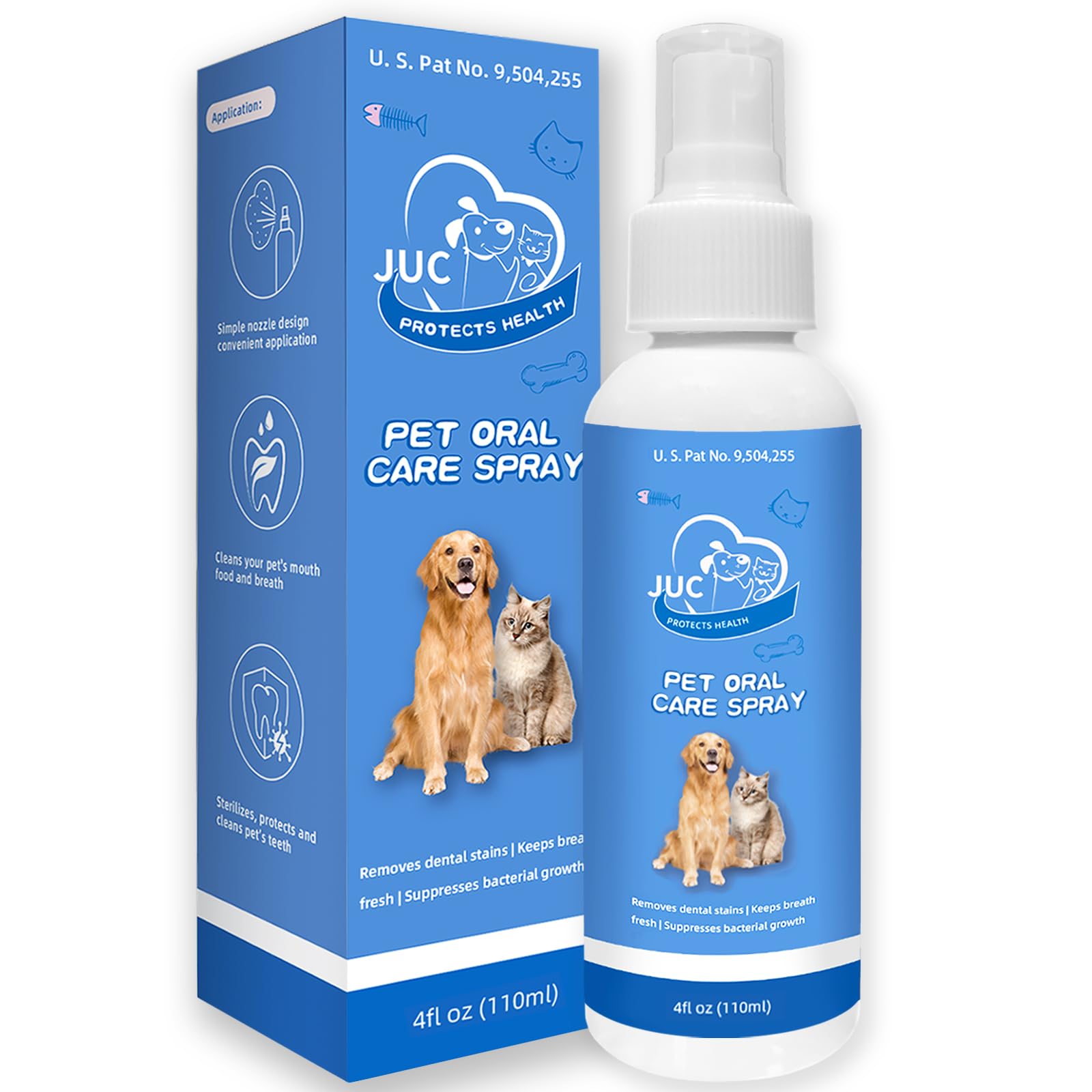 JUC Dog Breath Freshener for Dogs & Cats Teeth Cleaning Spray Dog Bad Breath Pet Oral Care Spray 4fl.oz