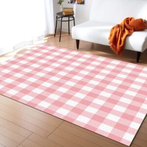 pink buffalo plaid rug, fluffy pink rug plush area rug, pink and white rug, checkered rug living room rugs, area rugs for kids room & bedroom decor, rugs for living room, carpet 3x5ft rugs for bedroom