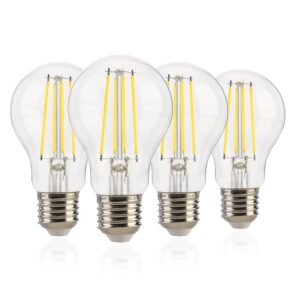 flsnt dusk to dawn outdoor sensor a19 led light bulb, 5000k daylight, 7w (60w eqv.), 800lm, vintage filament e26 base,auto on/off photocell automatic for energy-efficient outdoor lighting, 4 pack