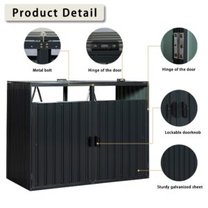 Outdoor Garbage Bin Storage Shed,Galvanized Steel Storage Shed with Lockable Doors,Perfect for Patio Storage of Trash Cans and Tools (Black-2)