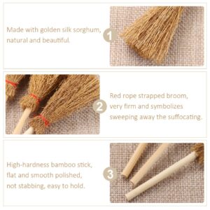 Ciieeo 12pcs Mini Broom with Red Rope Witches Mini Broom Prop Mini Witch Broom Halloween Mini Witch Broom for Costume Cosplay Party