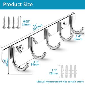 minidodoca Coat Rack Wall Mounted - 5 Hooks, 304 Stainless Steel, Metal Coat Hook Rail for Coat Hat Towel Purse Robes Mudroom Bathroom Kitchen Entryway (Silver, 2 Packs)