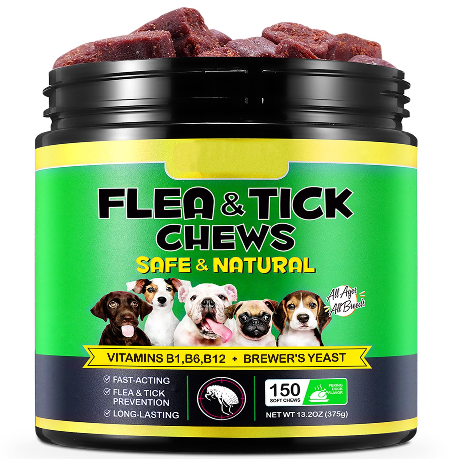 150 PCS Chewable Flea and Tick Prevention for Dogs,All Natural Dog Flea & Tick Control Chews - Oral Flea Pills for Dogs Supplement - All Breeds and Ages