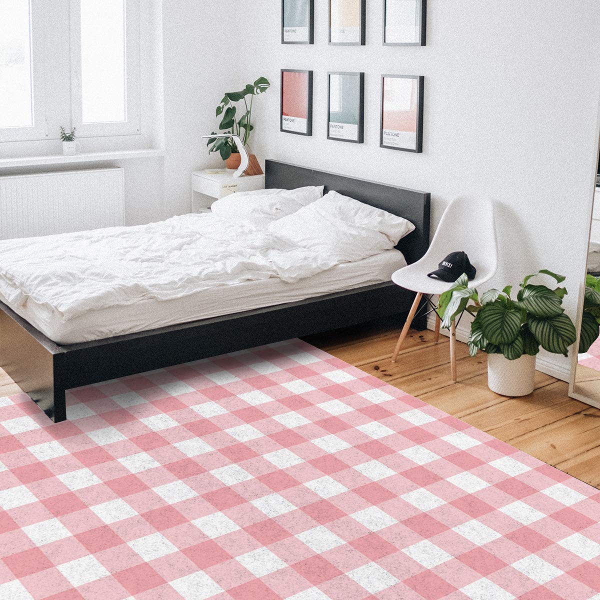 Pink Buffalo Plaid Rug, Fluffy Pink Rug Plush Area Rug, Pink and White Rug, Checkered Rug Living Room Rugs, Area Rugs for Kids Room & Bedroom Decor, Rugs for Living Room, Carpet 3x5ft Rugs for Bedroom