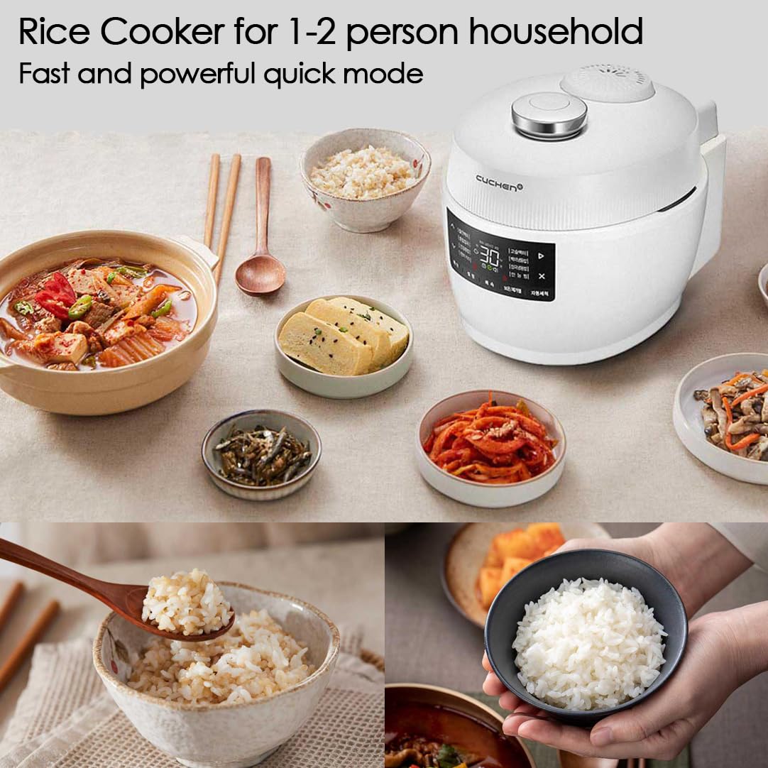 CUCHEN CRT-PQWK0340WUS | Induction Heating Pressure Rice Cooker 3 Cup (Uncooked) and Warmer (0.56 quarts): 3 person serving / per use | Thermo Guard | Auto Steam Clean | Voice Guide | Made in Korea | White