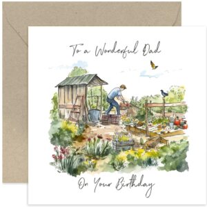 old english co. gardening happy birthday card for dad - garden vegetable allotment greeting card for dad from son daughter - birthday cards for him | blank inside with envelope