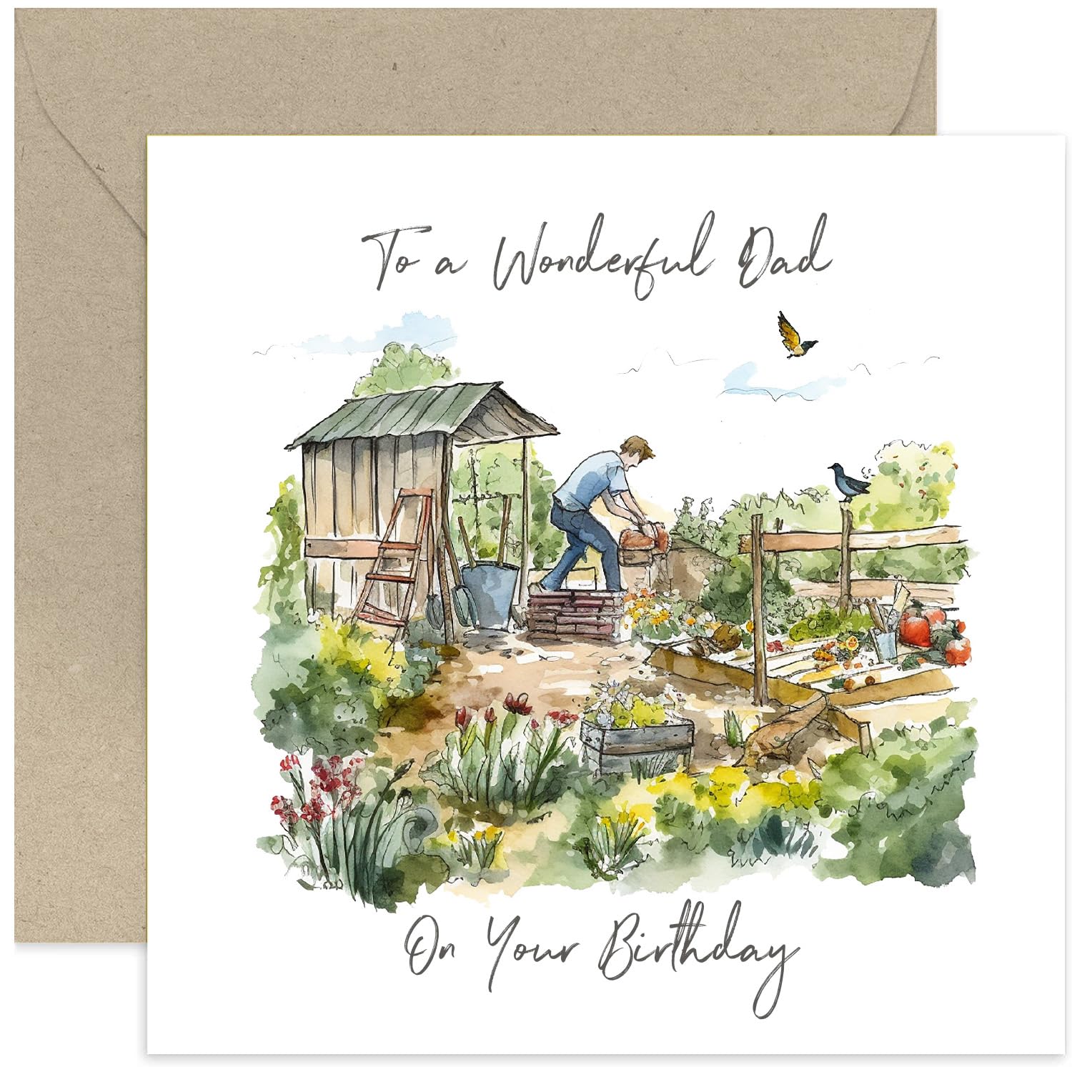 Old English Co. Gardening Happy Birthday Card for Dad - Garden Vegetable Allotment Greeting Card for Dad from Son Daughter - Birthday Cards for Him | Blank Inside with Envelope