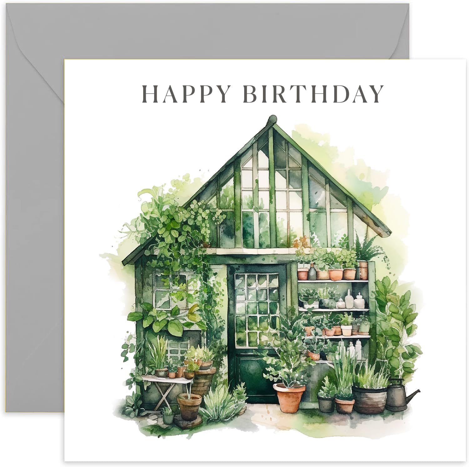 Old English Co.Green House Happy Birthday Card for Him or Her - Watercolour Special Birthday Card for Gardener - Birthday Card for Grandad, Grandmother, Mum, Dad | Blank Inside with Envelope