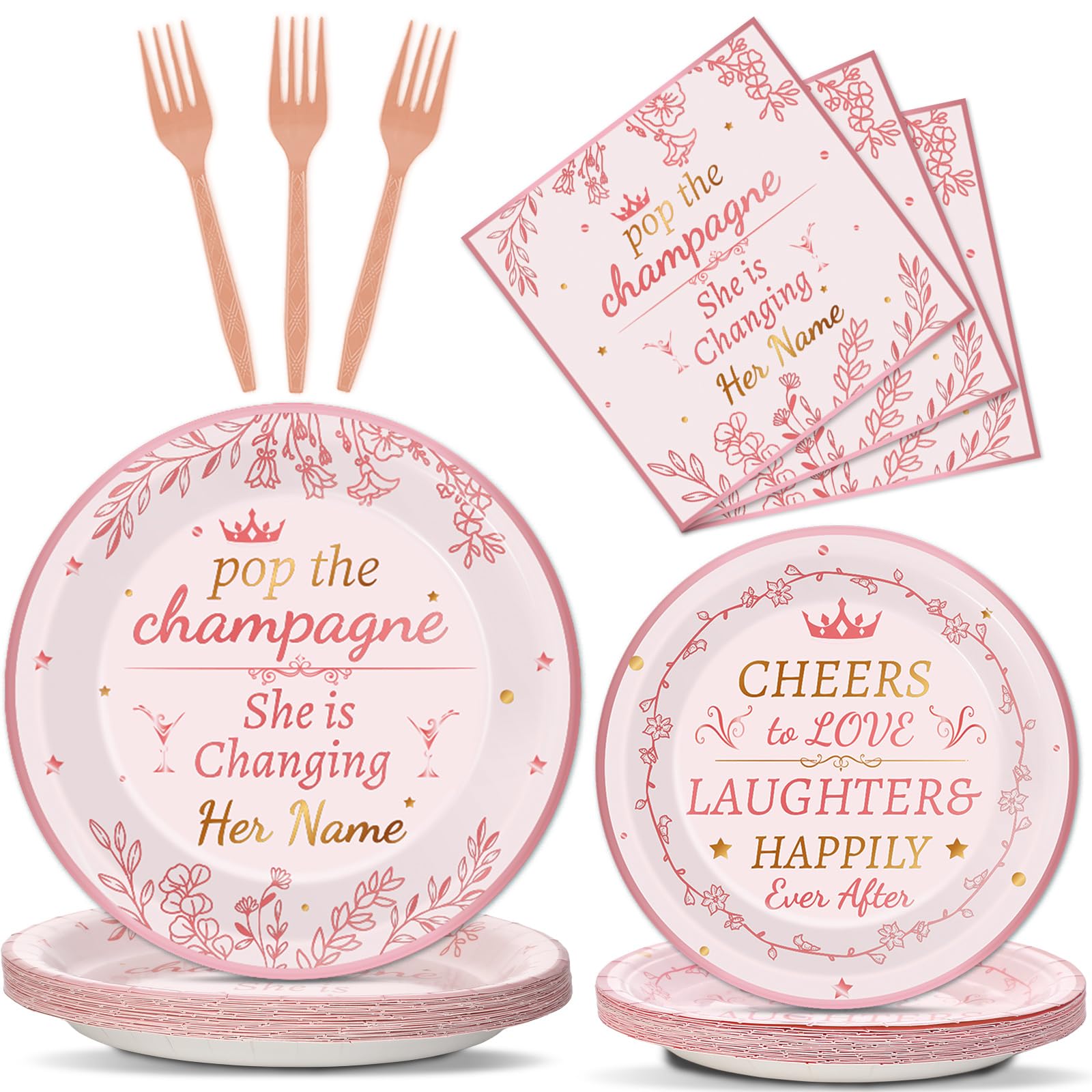 gisgfim 96 PCS Rose Gold Bachelorette Party Paper Plates Decorations Bridal Shower Party plates Decor Engagement Plates And Napkins Sets for Girls Bride Engagement Bachelorett Wedding Party