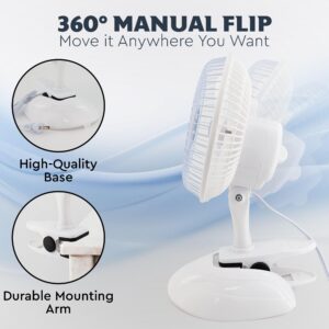 RamPro Clip on Fan & Desk Fan, Small Clip Fan with Sturdy Clamp, 6 Inch Portable Clip on Fan Plug-In Quiet Personal Cooling Bed Fan for Home, Camping, 2 Speed Clip Fans with Adjustable Tilt, White