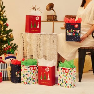 SUNCOLOR 6 Pack 9" Small Christmas Gift Bags With Tissue paper