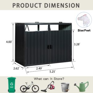 Outdoor Garbage Bin Storage Shed,Galvanized Steel Storage Shed with Lockable Doors,Perfect for Patio Storage of Trash Cans and Tools (Black-2)