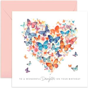 old english co. a wonderful daughter birthday card for her - butterfly heart painting artwork birthday card for daughter from mum dad - cute daughter birthday card | blank inside envelope