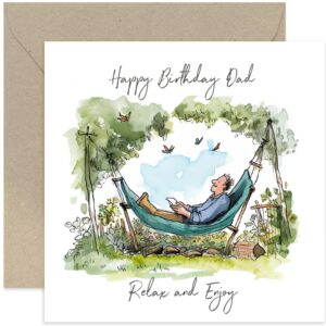 old english co. gardening happy birthday card for dad - quirky illustrated birthday wishes greeting card for dad from son daughter - birthday cards for him | blank inside with envelope