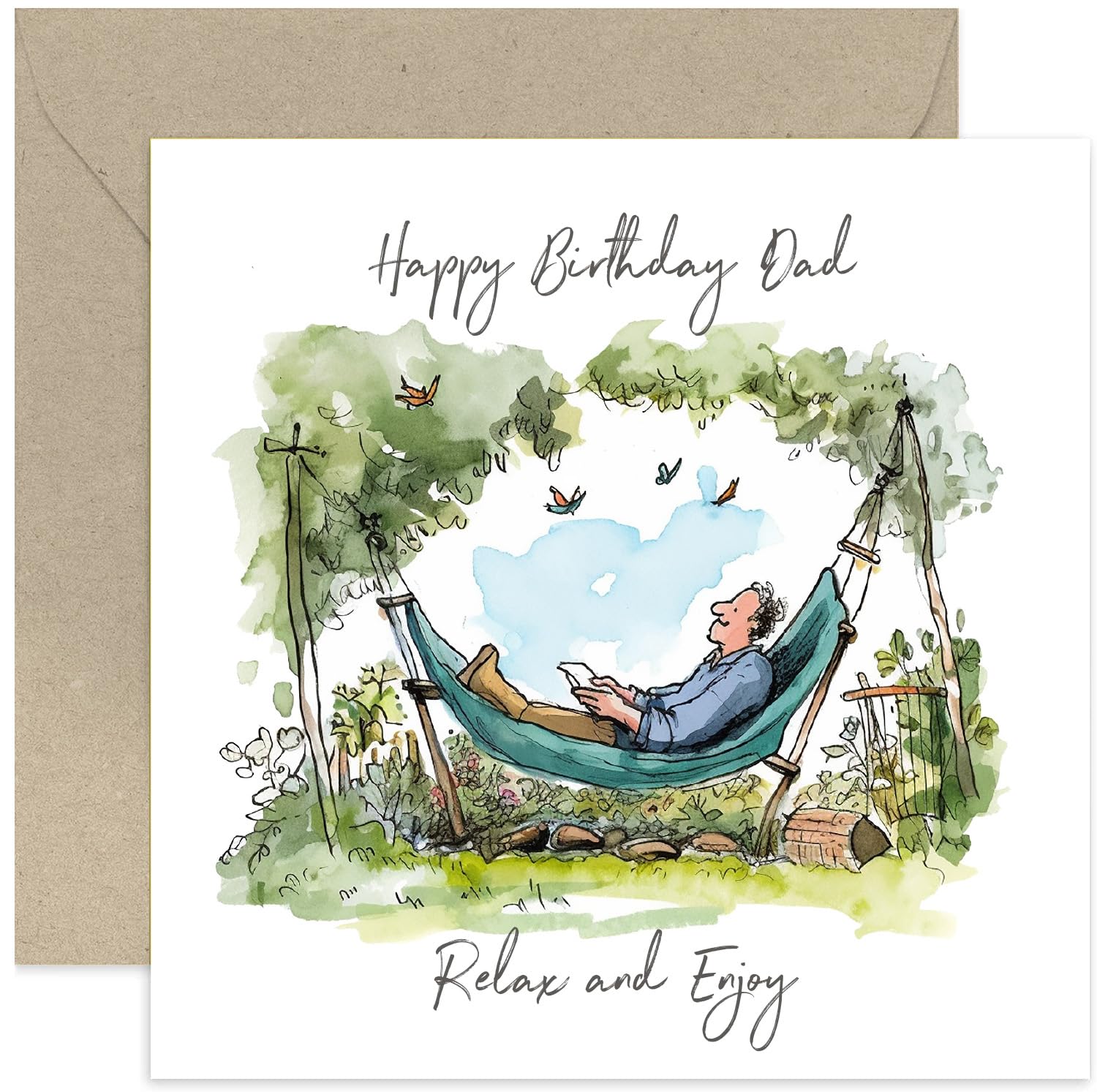 Old English Co. Gardening Happy Birthday Card for Dad - Quirky Illustrated Birthday Wishes Greeting Card for Dad from Son Daughter - Birthday Cards for Him | Blank Inside with Envelope