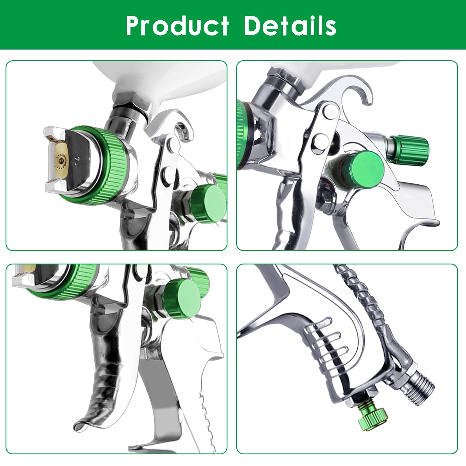 ROIKETU HVLP Paint Sprayer with 10pcs 600ML Mixing Quick Cup,Spray Paint Gun Set Contain 3 Nozzles 1.4/1.7/2mm &Pressure Gauge,Sprayer Gun for Car Painting,Furniture Surface Spraying (Green Set)