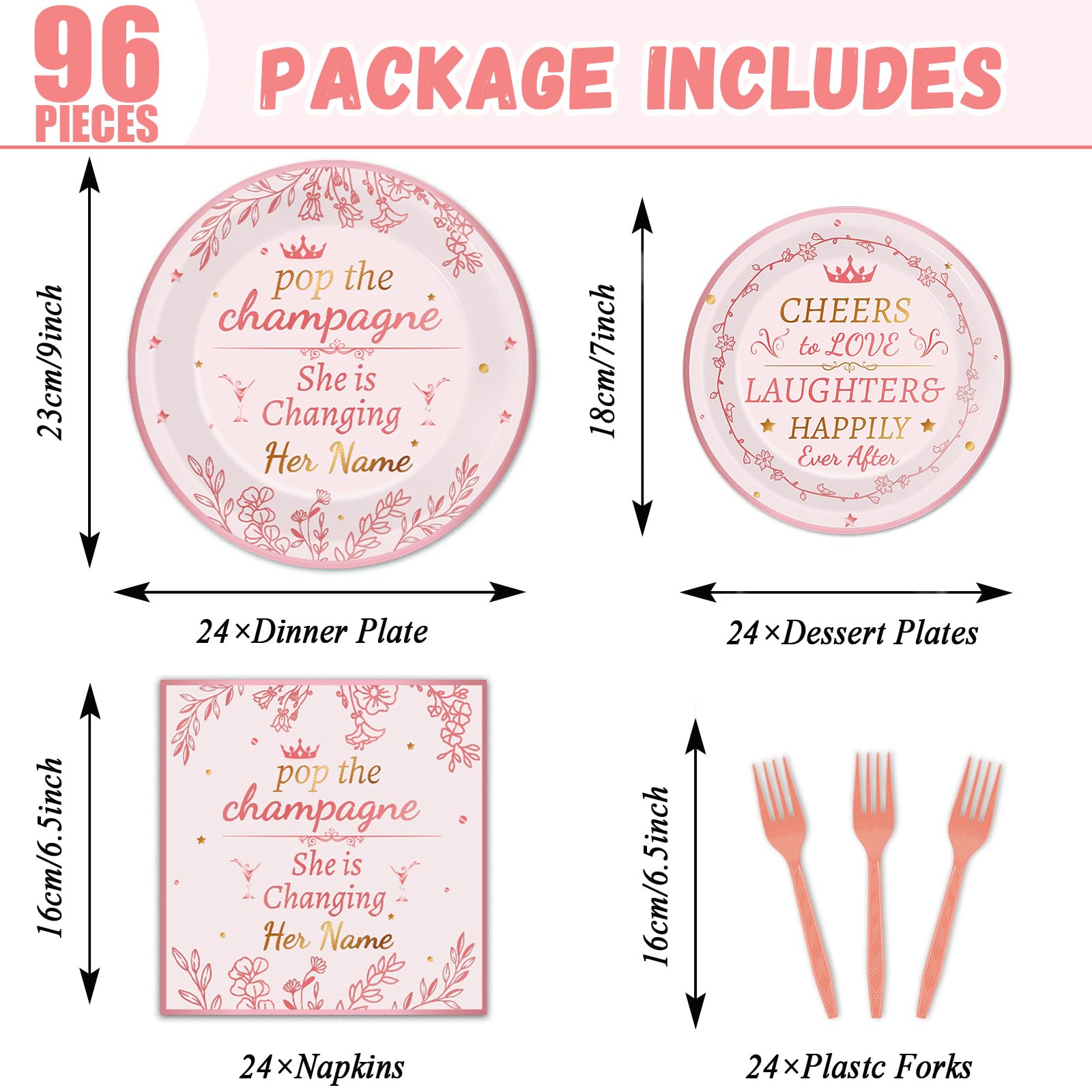 gisgfim 96 PCS Rose Gold Bachelorette Party Paper Plates Decorations Bridal Shower Party plates Decor Engagement Plates And Napkins Sets for Girls Bride Engagement Bachelorett Wedding Party