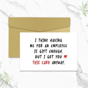 Fumnwoks Boss Day Card for Boss, Boss Birthday Card from Employee, Humorous Boss Day Gifts for Men Women, Happy Boss Day Card for Him Her,