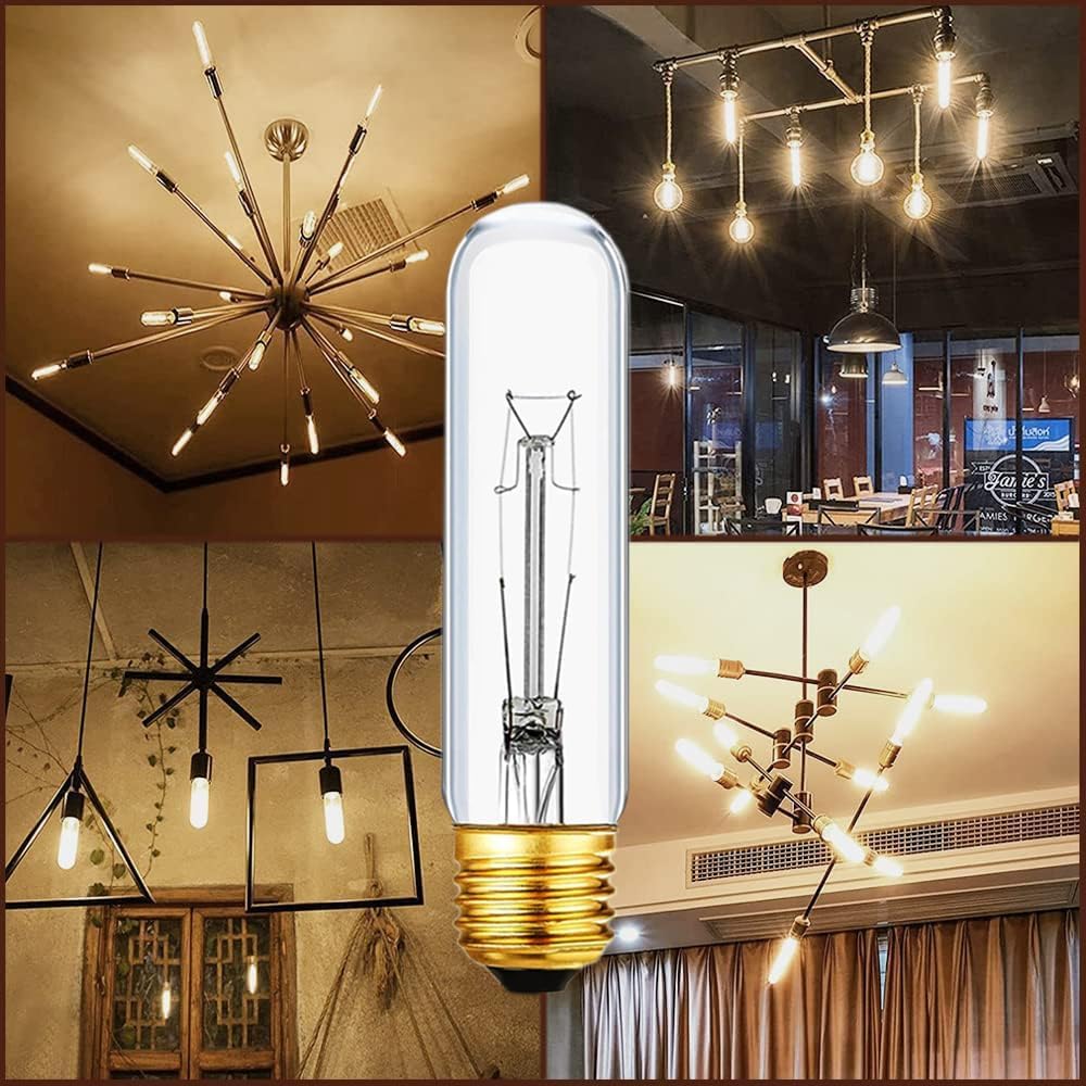 25 Watt T10 Clear Tubular Incandescent Light Bulb, Vintage Style Showcase Bulb,Showcase lamp, 2700K Soft White, E26 Medium Base, 280 Lumens,T10 Tubular Bulb (6)