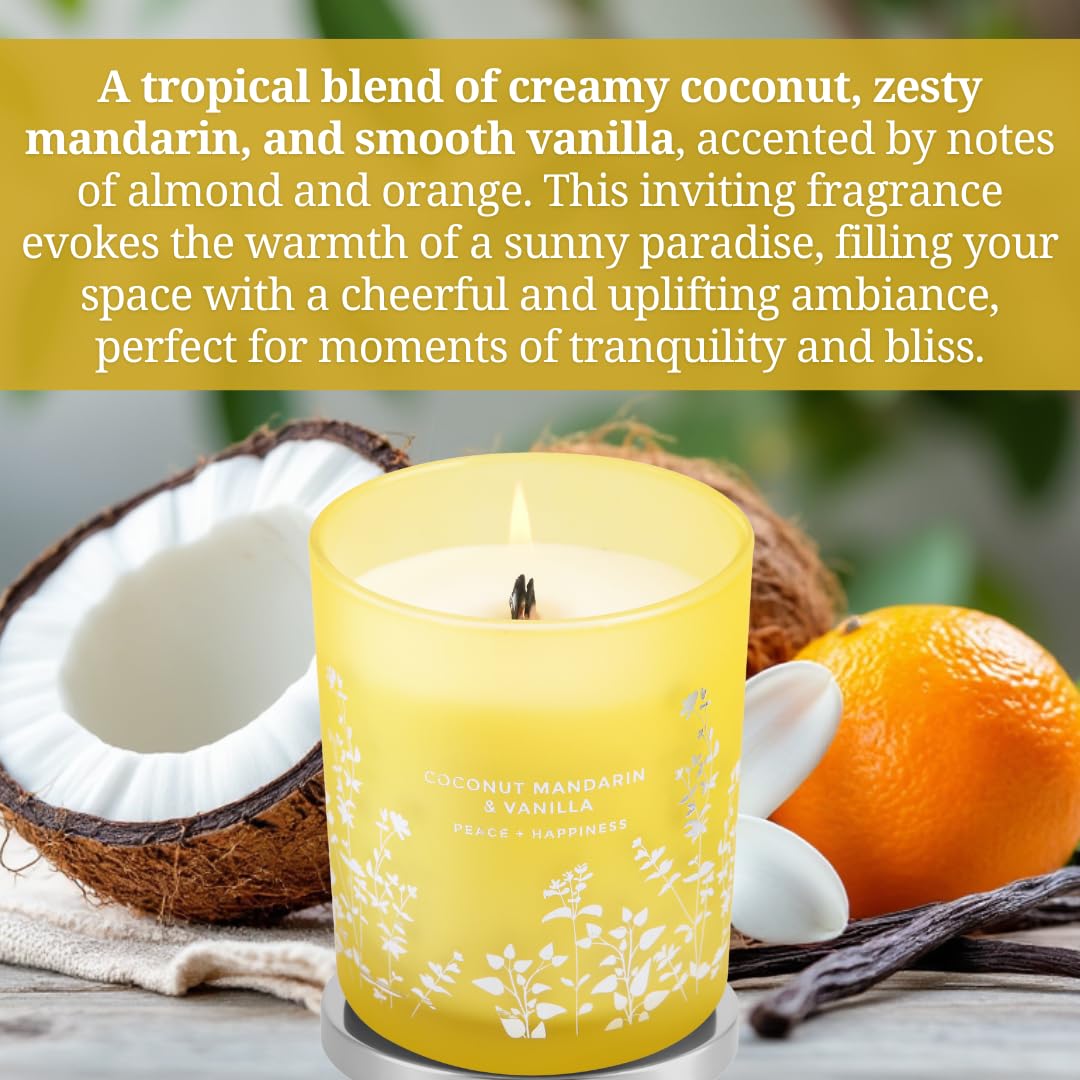 Coconut Mandarin and Vanilla Wood Wick Scented Candle | Big Candle for Home Decor 10.6 oz Scented Soy Candle, Relaxing Candles for Women and Men, Aromatherapy Candle Gift