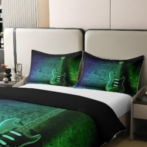 jejeloiu Guitar Duvet Cover 100% Cotton Queen Size Music Themed Guitar Bedding 100% Cotton Set Guitar Instruments Print Comforter Cover Ultra Soft Decor Musical Pattern Bedspread Cover Zipper