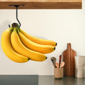 FFQ Banana Hook Hanger,Banana Hook Under Cabinet to Keep Bananas Fresh,Banana Hanger Under Cabinet Black,Metal Banana Hanger,NO Foldable