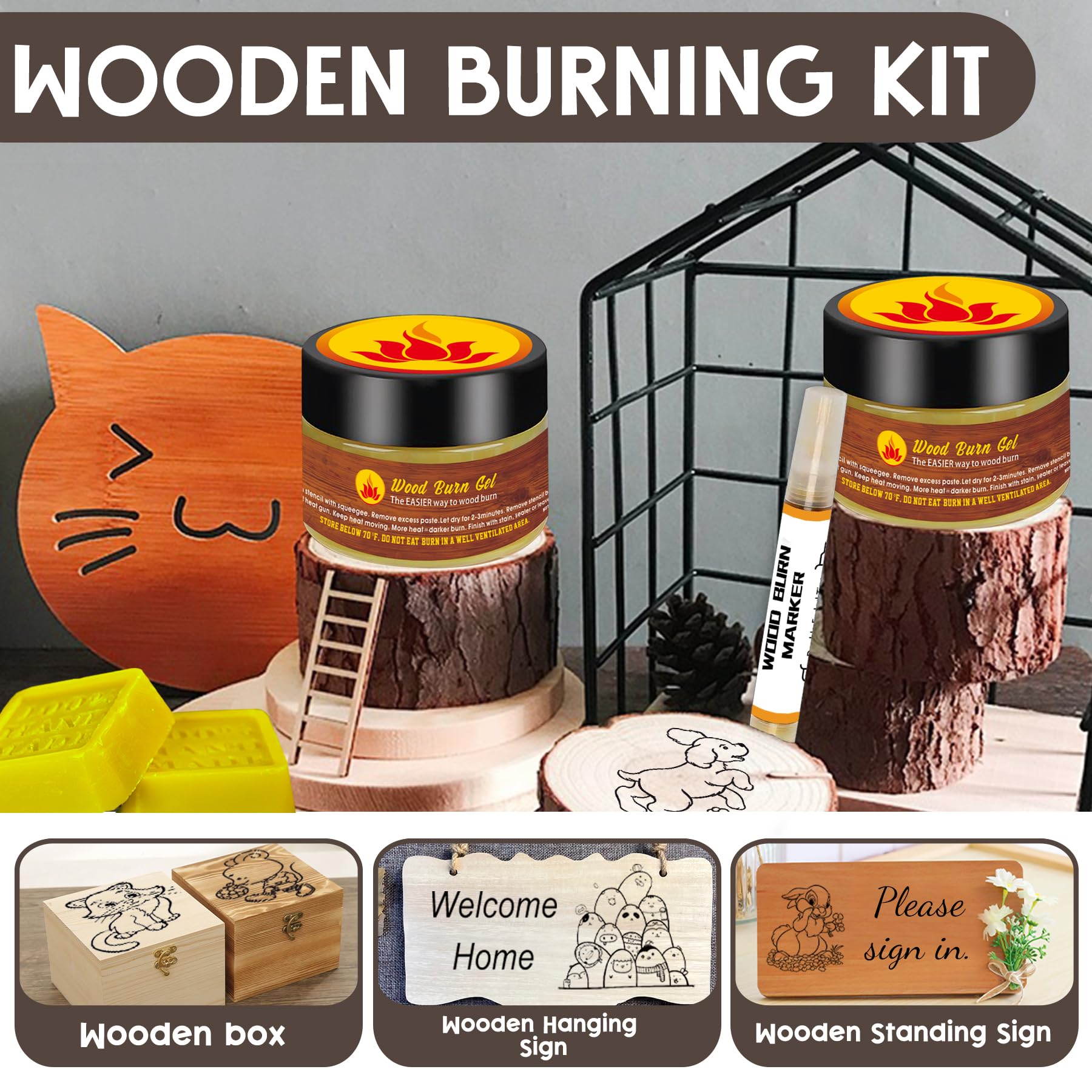 1DFAUL Wood Burn Paste Pen Kit, 4OZ Wooden Burning Gel, Double Sided Wood Burn Marker Kit for DIY Beautiful Wooden Burning in Minutes, Perfect for Beginners Handmade Meaningful Gifts