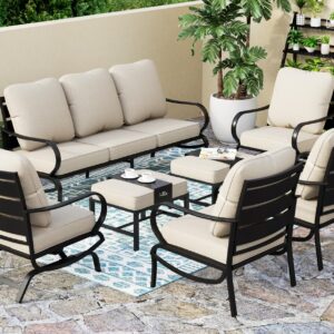 PHI VILLA Patio Conversation Set for 2, Deluxe Outdoor Patio Set with 2 C-Base Padded Sofa Chair