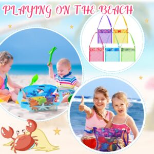 Saintrygo 30 Set Mesh Beach Bag Bulk Colorful Seashell Collecting Shell Bag Adjustable Carrying Strap for Kids (Cute Style)