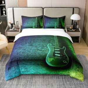 jejeloiu guitar duvet cover 100% cotton queen size music themed guitar bedding 100% cotton set guitar instruments print comforter cover ultra soft decor musical pattern bedspread cover zipper