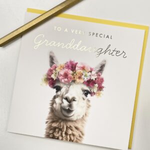 Old English Co. Llama Very Special Granddaughter Card - Llama Floral Cute Birthday Card for Her - Cute Well Done Congratulations Cards for Granddaughter from Grandparents | Blank Inside Envelope…