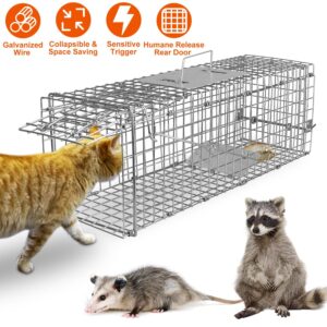 iMounTEK Humane Animal Cage Trap Live Hunting Trap Cage Catch Live Animal Rodent Cage Collapsible Galvanized Wire for Small Raccoons Beavers Groundhogs Foxes Armadillos