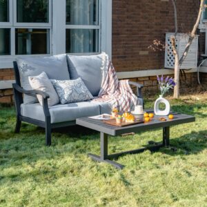 LebenLiebe Outdoor Patio Loveseat 2 Seat Sofa Patio Love Seat with Curved Armrests Aluminum Loveseat Couch with Coffee Table,Gark Grey