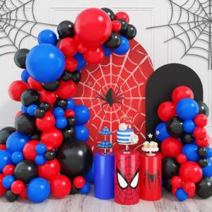 red blue black balloon arch garland kit, 101 pcs matte red black and royal blue latex balloon garland kit for super spider hero party boys kids birthday baby shower graduation party decorations