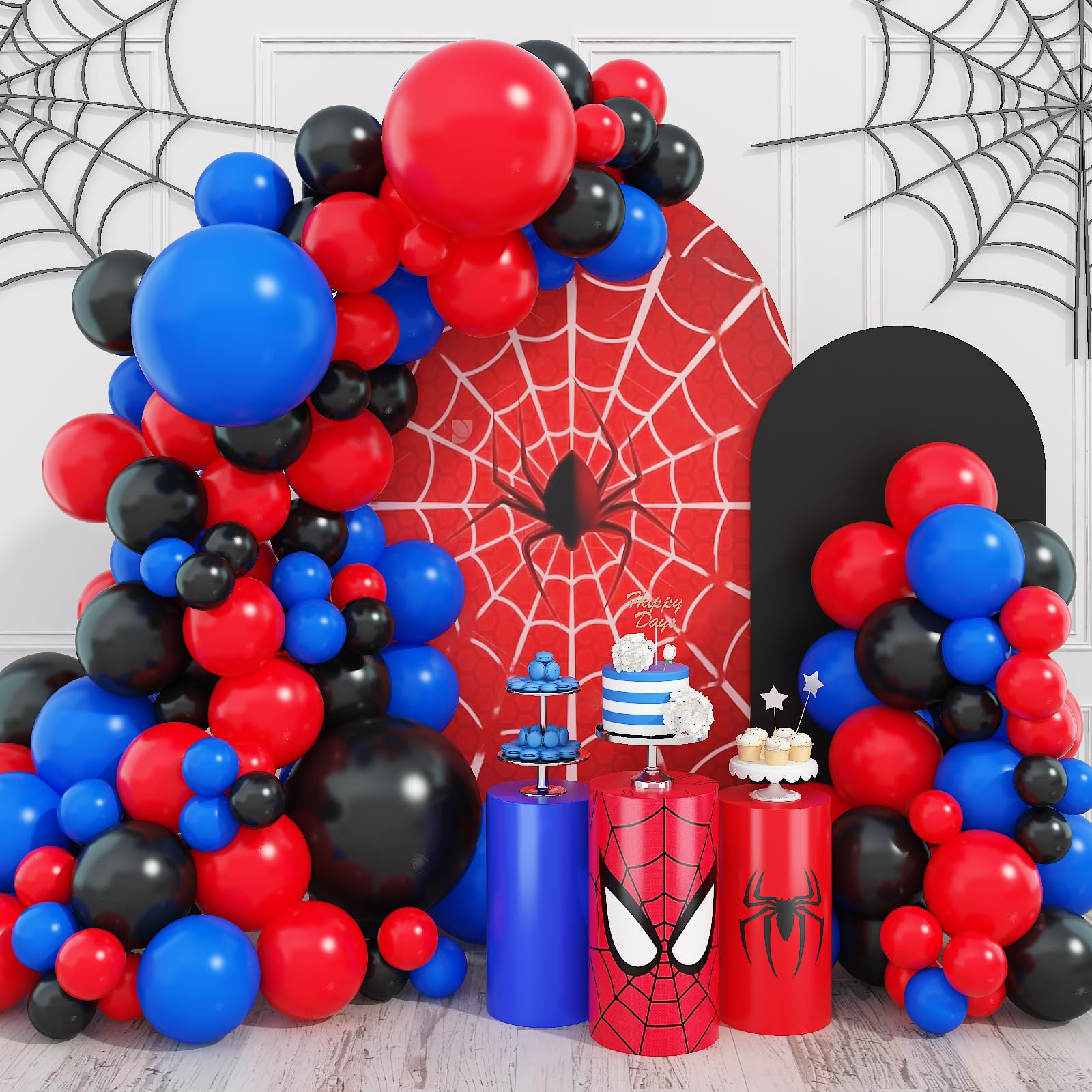 Red Blue Black Balloon Arch Garland Kit, 101 Pcs Matte Red Black and Royal Blue Latex Balloon Garland Kit for Super Spider Hero Party Boys Kids Birthday Baby Shower Graduation Party Decorations