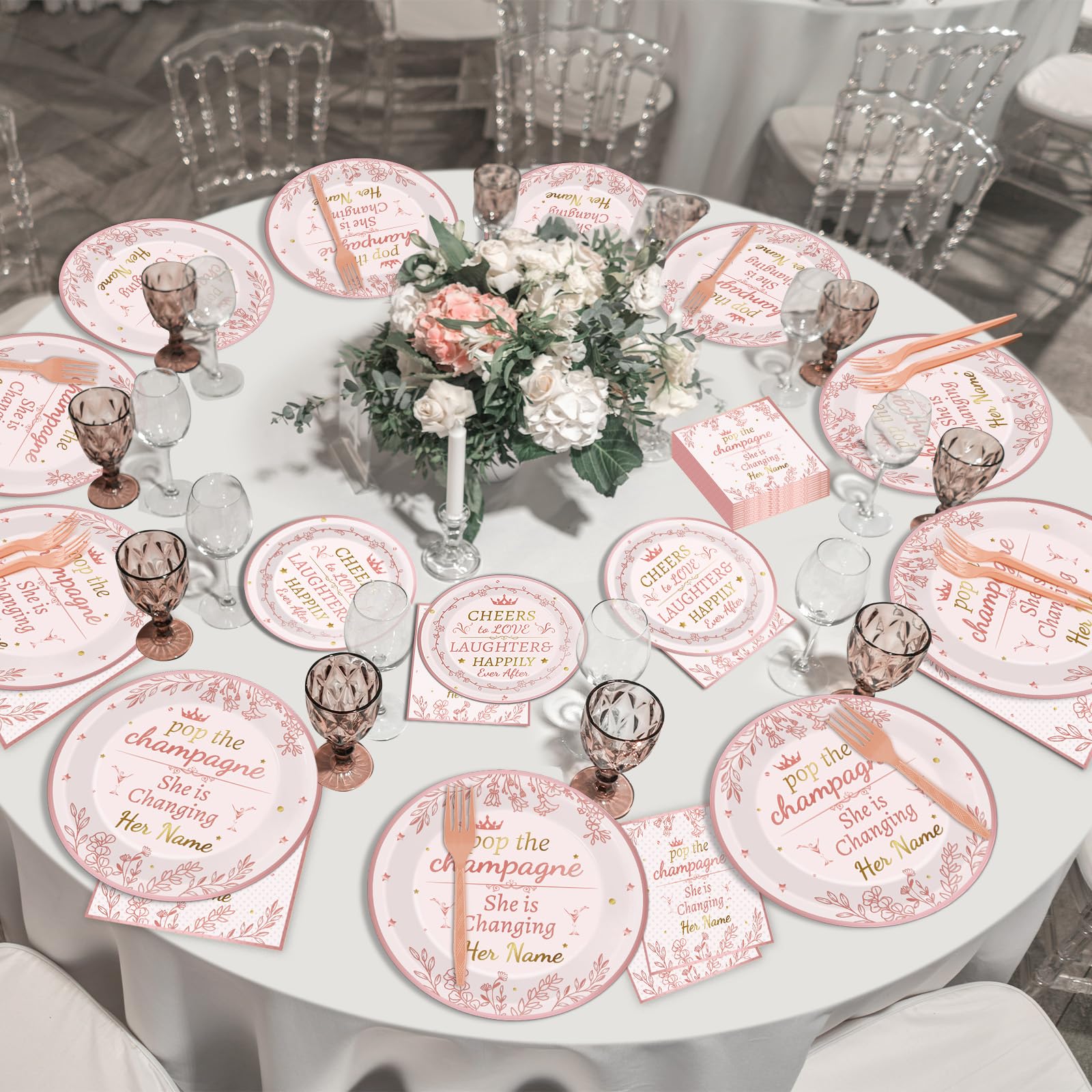 gisgfim 96 PCS Rose Gold Bachelorette Party Paper Plates Decorations Bridal Shower Party plates Decor Engagement Plates And Napkins Sets for Girls Bride Engagement Bachelorett Wedding Party