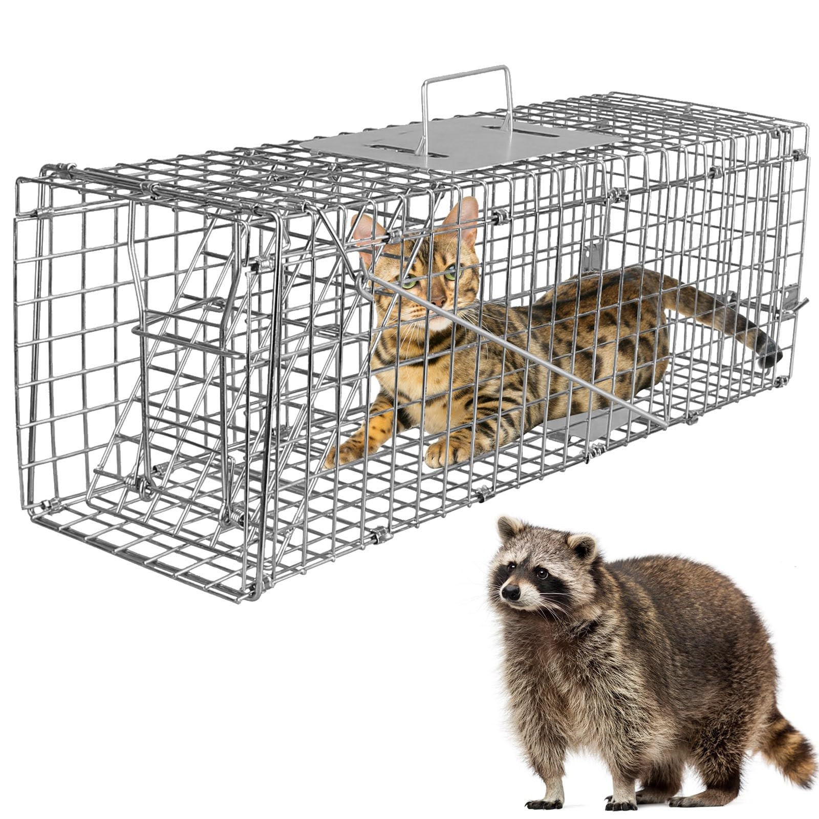 iMounTEK Humane Animal Cage Trap Live Hunting Trap Cage Catch Live Animal Rodent Cage Collapsible Galvanized Wire for Small Raccoons Beavers Groundhogs Foxes Armadillos