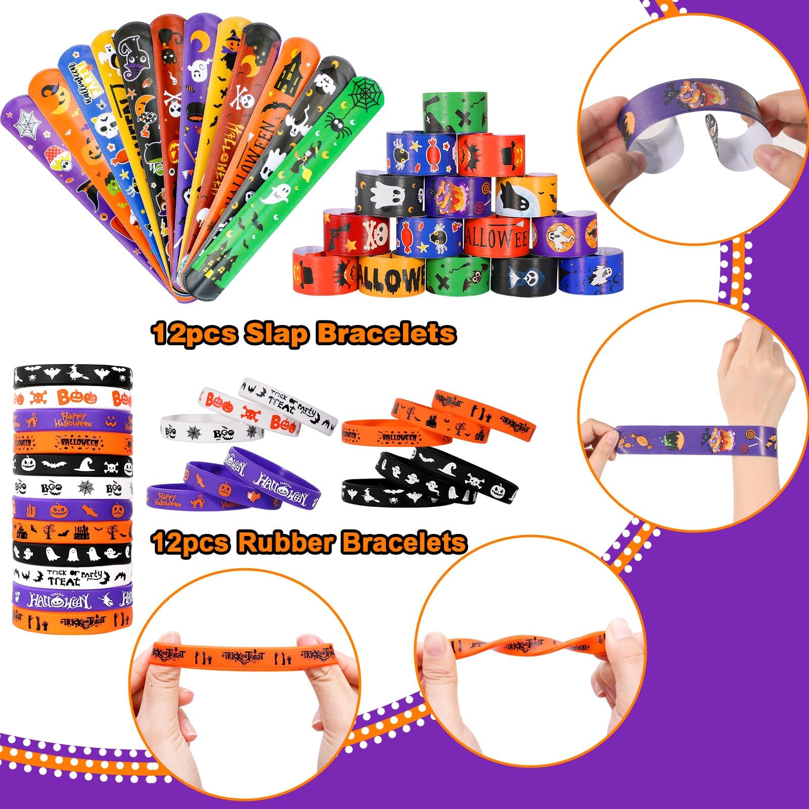 Halloween Party Favors for Kids Toys 264pcs Halloween Prizes Bulk for Kids, Halloween Goody Bag Fillers including Stamper Tattoos Slap Bracelets Rubber Bracelets Treats Non Candy Party Supplies