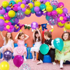 Pink Blue Purple Balloon, 60 Pcs 12 Inches Hot Pink Metallic Purple Teal Yellow Balloons Confetti Balloons for Kids Magic Theme Birthday Decoration Baby Shower Engagement Party Supplies