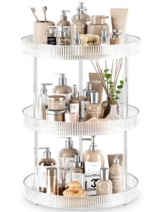 360° clear rotating storage tray, 3 tier lazy susan bathroom countertop organizer, cosmetics and perfume organizer, spinning storage tray vanity organizer shelf for bathroom cabinet, kitchen(large)