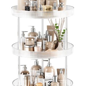 360° Clear Rotating Storage Tray, 3 Tier Lazy Susan Bathroom Countertop Organizer, Cosmetics and Perfume Organizer, Spinning Storage Tray Vanity Organizer Shelf for Bathroom Cabinet, Kitchen(Large)