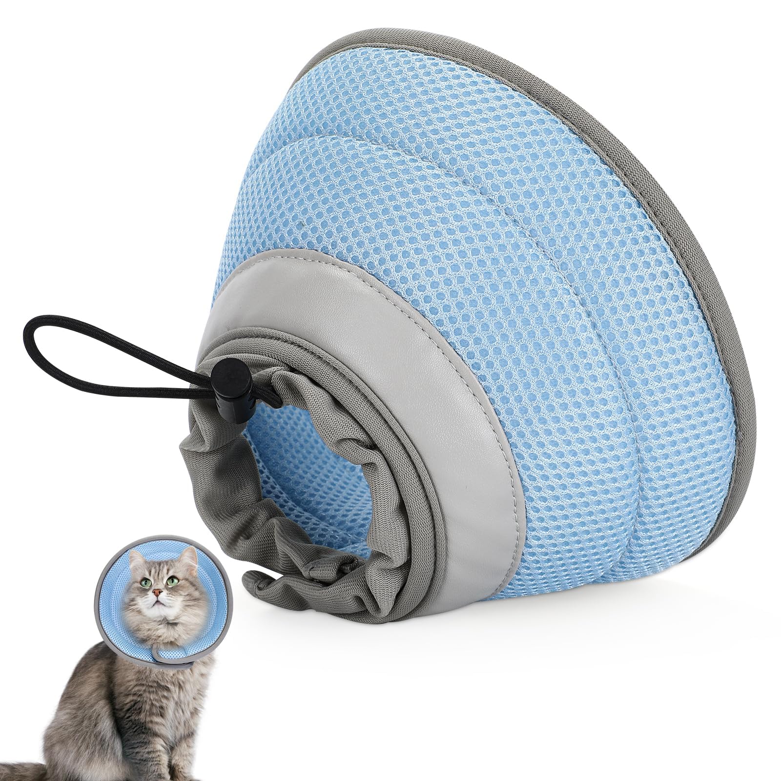 IDOGCHEW Cat Cone Collar Soft, Cat Recovery Collar Stop Licking After Surgery, Kitten Elizabethan Collar, Adjustable, Lightweight, Comfortable - Blue, S