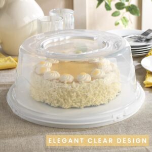 MosJos Round Cake Carrier, BPA-Free Plastic Cake Keeper with Lid, Fits 10” Cakes, Two Secure Side Closures, Dishwasher Safe Cake Transport Container (White -)