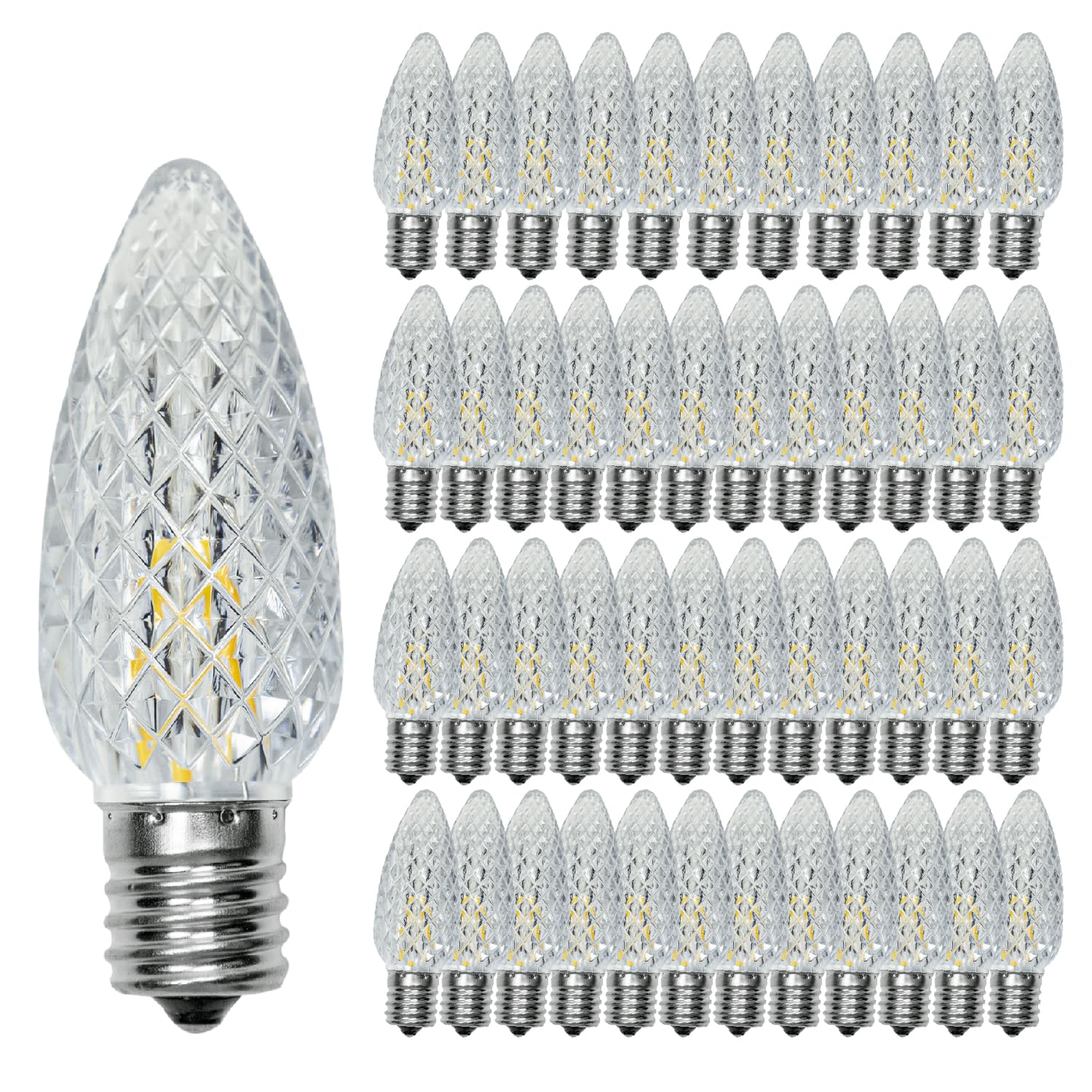 50 Pack C9 Led Christmas Lights Bulb, C9 Replacement LED Christmas Lights Outdoor Bulb, C9 Shatterproof Led Bulb for Christmas String Lights, E17 Base, Commercial Grade 2200K Warm White Bulbs