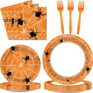 100 Pcs Halloween Spider Web Party Plates and Napkins Party Supplies Spiderweb Party Tableware Set Black and White Halloween Party Decorations Favors for Halloween Theme Party Serves 25