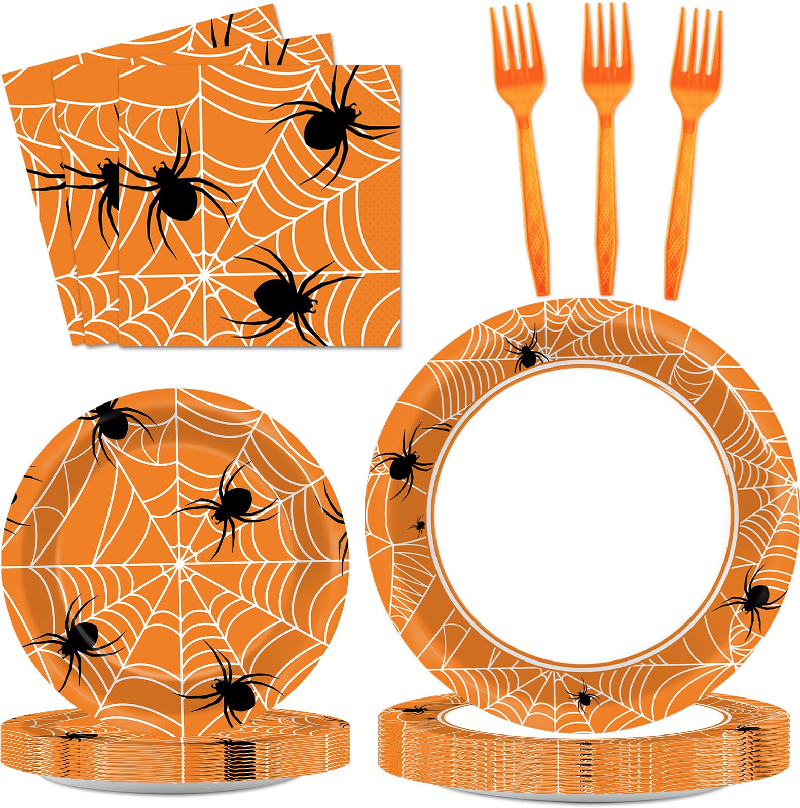 100 Pcs Halloween Spider Web Party Plates and Napkins Party Supplies Spiderweb Party Tableware Set Black and White Halloween Party Decorations Favors for Halloween Theme Party Serves 25