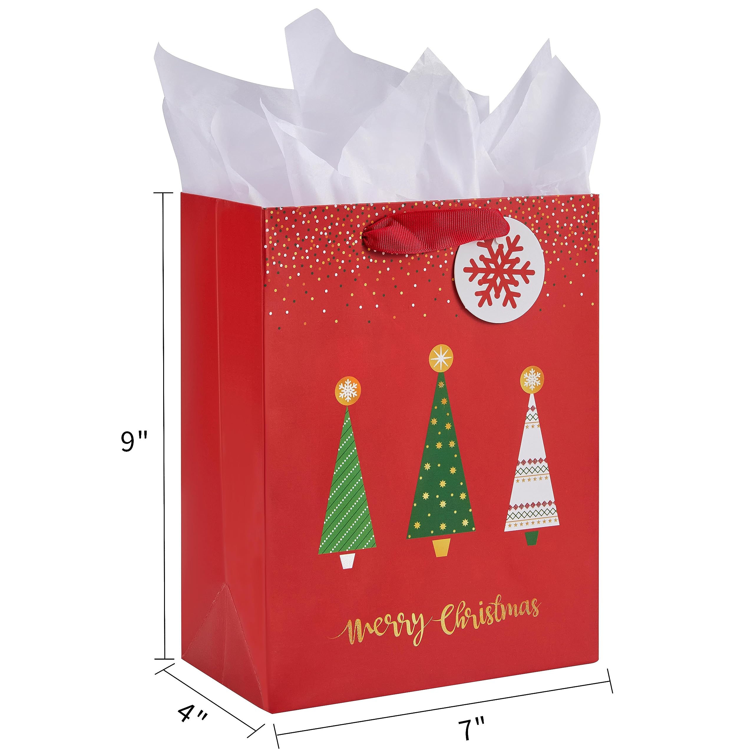 SUNCOLOR 6 Pack 9" Small Christmas Gift Bags With Tissue paper