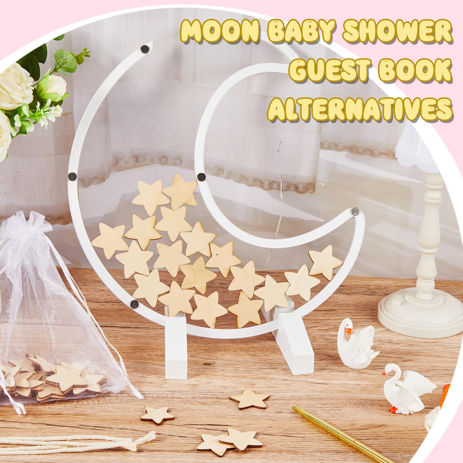 Kosiz Large Acrylic Moon Baby Shower Guest Book Alternatives Twinkle Star Baby Shower Decorations Addition for 60 Guests Baby Shower Sign Picture Frame Pregnancy Keepsake for Soon to Be Moms(White)