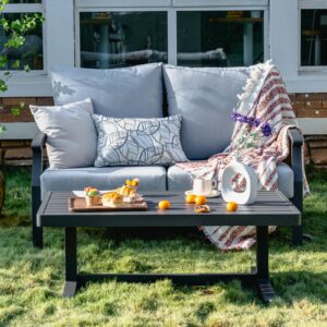 LebenLiebe Outdoor Patio Loveseat 2 Seat Sofa Patio Love Seat with Curved Armrests Aluminum Loveseat Couch with Coffee Table,Gark Grey