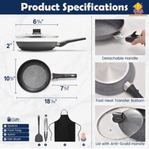 ARC Nonstick Frying Pan Skillet With Removable Handle,10 Inch Skillet with Lid Egg Pan Non Stick Saute Pan, Oven and Dishwasher Safe, PFOA Free Cookware Cooking Pan For Induction Cooktops